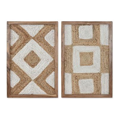 Schilderij Home ESPRIT Wit Natuurlijk Geometrisch Boho 40 x 3 x 60 cm (2 Stuks)