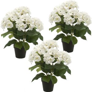 Set van 2x stuks hortensia kunstplant in kunststof pot - wit - 40 cm - Hydrangea Macrophylla