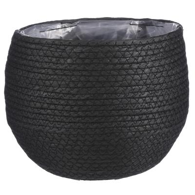 Mica Decorations Bloempot - rotan - zwart - jute - 22 x 19 cm - Met plastic binnenkant