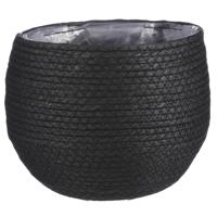 Mica Decorations Bloempot - rotan - zwart - jute - 22 x 19 cm - Met plastic binnenkant