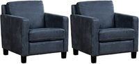 Set van 2 Blauwe leren landelijke fauteuils Smart - poot hout zwart - Kenia Leer Denim (blauw leer)