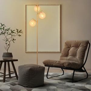 Vloerlamp met 3 Globes Boomlamp met Voetschakelaar 3 E27-Lampvoeten Stevige Metalen Paal Verzwaarde Voet Moderne Vloerlamp