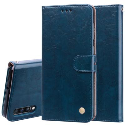 Business stijl olie Wax textuur horizontale Flip lederen case voor Galaxy A70 met houder & kaartsleuven & portemonnee (blauw)
