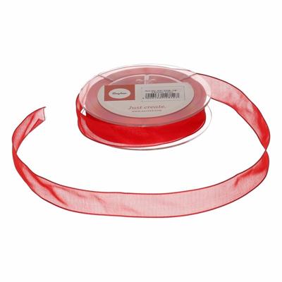 Rayher Hobby decoratie organza sierlint - 1x - rood - 1,5 cm/15 mm x 10 meter - Cadeaulint