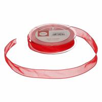 Rayher Hobby decoratie organza sierlint - 1x - rood - 1,5 cm/15 mm x 10 meter - Cadeaulint