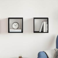 Wandschappen kubus 2 st 30x15x30 cm bewerkt hout zwart eiken