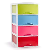 Plasticforte Ladeblokje/bureau organizer 4x lades - multi kleur - L18 x B25 x H33 cm   -