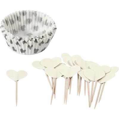 Creativ Company Cupcakes en cocktailprikkers, h: 3 cm, d 5 cm, 40 gr, off-white, 24 set/ 1 doos