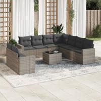 10-delige Loungeset met kussens poly rattan grijs