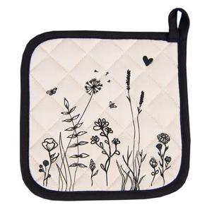 Clayre & Eef Pannenlap 20x20 cm Beige Zwart Katoen Bloemen Afgiet