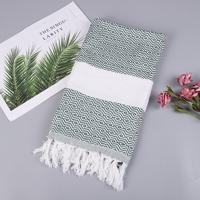 Gestreepte katoenen badhanddoek met kwastjes dunne reizen camping Bad sauna strand Gym zwembad deken absorberend Easy Care (Navy)