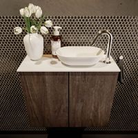 Mondiaz Fowy toiletmeubel 60cm dark brown met blad en waskom talc rechts 1 kraangat
