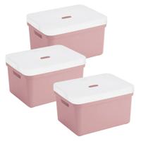 Sunware opbergbox met deksel - 3x - Sigma Home - kunststof - 13 liter - lichtroze - opberg dozen
