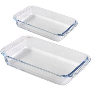 Ovenschaal set 2-delig - rechthoek - glas - 1L en 2,2L