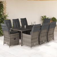9-delige Tuinset met kussens poly rattan grijs