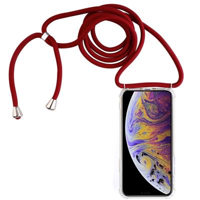 Vierhoek anti-val transparante TPU mobiele telefoon geval met Lanyard voor iPhone XS Max (rood)