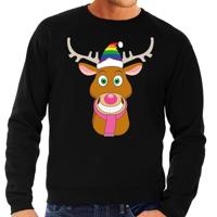 Foute kersttrui - Gay Rudolf het rendier - zwart - voor heren - met regenboog kerstmuts