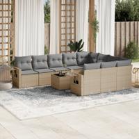 11-delige Tuinset met kussens poly rattan beige