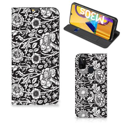 Samsung Galaxy M30s | M21 Smart Cover Black Flowers Samsung Galaxy M30s | M21 Smart Cover Black Flowers
