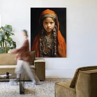 Urban Cotton Wandkleed 'Traditional Girl' 110 x 145cm in Frame - black