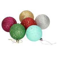 6x Gekleurde onbreekbare kerstballen met glitters 6 cm   -