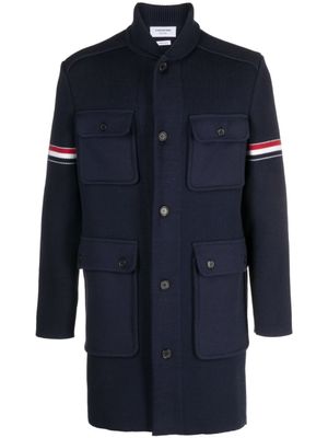 Thom Browne manteau nervuré à bandes RWB - Bleu