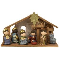 Kinder/kinderkamer kerststal - met beeldjes en verlichting - 28 cm