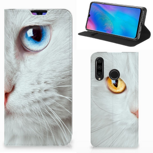 Huawei P30 Lite New Edition Hoesje maken Witte Kat