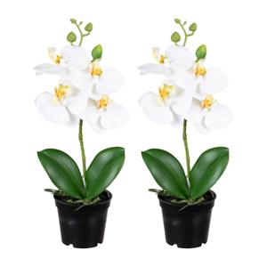 Orchidee bloemen kunstplant op plug - 2x - bloemen/bloemetjes - wit/groen - H33 cm