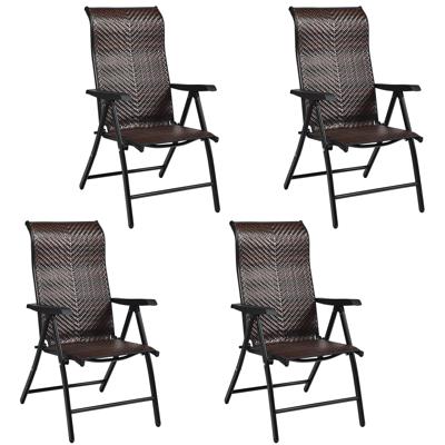4 Rotan Vouwstoelen voor de Patio Draagbare Buiten Kampeerstoelen Bruin