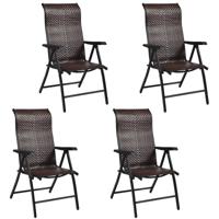 4 Rotan Vouwstoelen voor de Patio Draagbare Buiten Kampeerstoelen Bruin