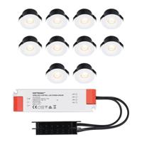 Set van 10 Cadiz LED Mini Inbouwspots met Trafo - 12 Volt 3 Watt 200 lumen - Plat 26mm - 2700K - IP44 waterdicht - Niet Dimbaar - Wit