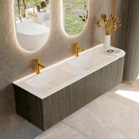 Badmeubel Mondiaz Kurve-Dlux | 155 cm cm | Meubelkleur Shadow | Wastafelkleur Opalo | Solid surface | Dubbel / Links spoelbak | 2 kraangaten