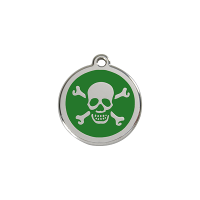 Cross Bone Green roestvrijstalen hondenpenning small/klein dia. 2 cm - Reddingo