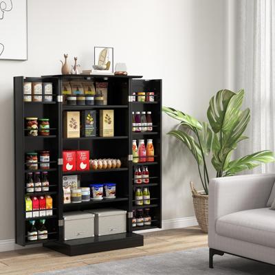 Keukenkast Opbergkast met 2 Deuren en 6 Verstelbare Planken Multifunctionele Kast voor Keuken Woonkamer Eetkamer Zwart