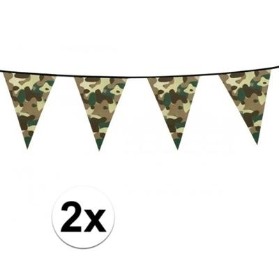 Camouflage vlaggenlijn - 2x - 6 meter - plastic - army - leger thema - vlaggetjes