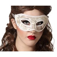 Verkleed oogmasker - wit - kant patroon - volwassenen - Halloween/gemaskerd bal   -