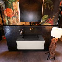 Badkamermeubelset Mondiaz Erin 80 cm met 1 Lade met RIDGE Wastafel Midden Urban Zonder Kraangaten Greeploos Mat Linen
