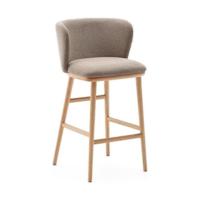 Kave Home Ciselia barkruk H65 chenille Bruin poot hout