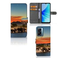 OPPO A77 5G | A57 5G | Telefoonhoesje | Met pasjeshouder | Olifanten