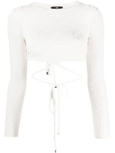 Elisabetta Franchi haut crop nervuré à dos noué - Blanc