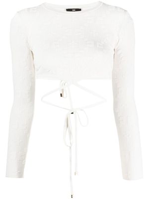 Elisabetta Franchi haut crop nervuré à dos noué - Blanc