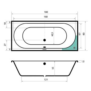 XenZ Ligbad Beterbad Madeira 180x80 cm Inclusief Badpoten Antraciet
