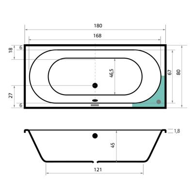 XenZ Ligbad Beterbad Madeira 180x80 cm Inclusief Badpoten Antraciet