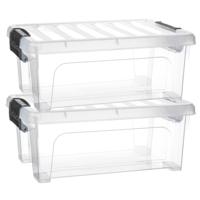 Multi Storage Opslagbox met deksel - 2x - transparant - 8 liter - 36 x 25 x 14 cm - kunststof