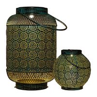 Solar lantaarn set - 2-delig - antiek - turquoise - metaal - 16 x 26 / 14 x 16 cm Solar lantaarn set - 2-delig - antiek - turquoise - metaal - 16 x 26 / 14 x 16 cm