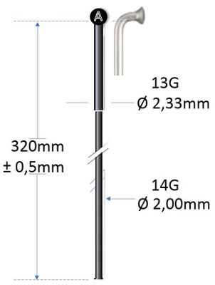 Alpina spaak zwart rvs 13g/320mm/ø2.00mm voor spaakmachine p/100