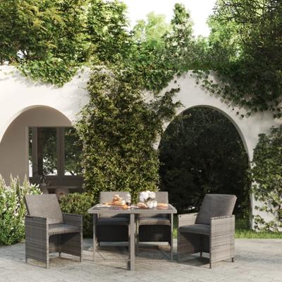 5-delige Tuinset met kussens poly rattan grijs