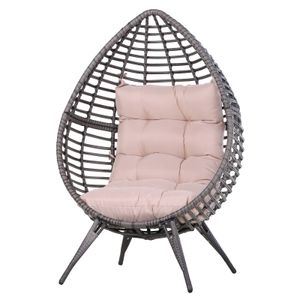 Outsunny rotan fauteuil in druppelvorm tuinfauteuil rotan stoel zitkussen metaal beige | Aosom Netherlands