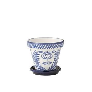 J-Line Flowerpot+Plate Granada Handmade+Painted Ceramic Cobalto Blu